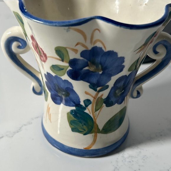 40009 Vintage FTD Hand Painted Ceramic Vase Portugal 1970's Flowers - Picture 3 of 5